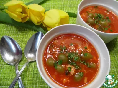 Томатный суп с консервированной горбушей