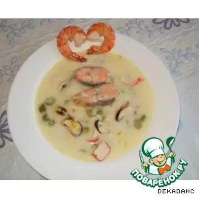 Суп со спаржей и морепродуктами