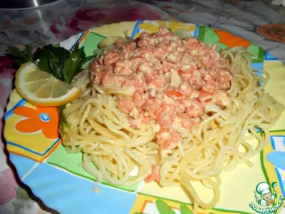 Спагетти с креветками в чесночном соусе
