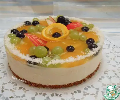 Творожно-желейный торт с фруктами