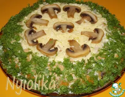 Закусочный сырно-грибной торт "Полянка"