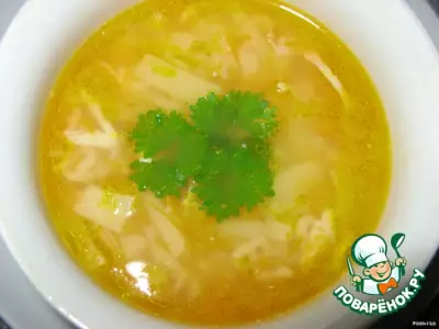 Куриный суп рыжик с жареной вермишелью