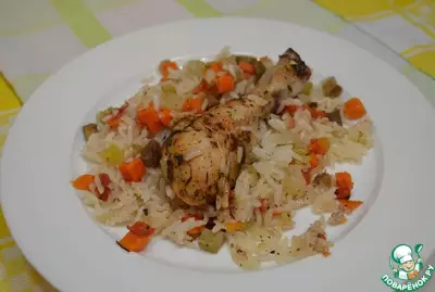Запеченные куриные ножки с рисом и овощами