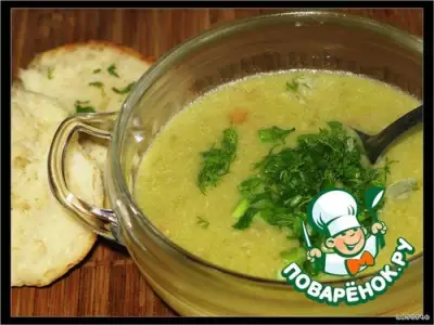 Крем суп из курицы с зелeным горошком