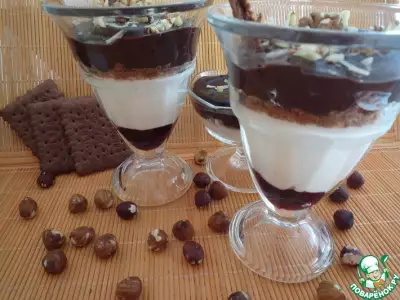 Десерт молочно-шоколадный с клюквенным соусом
