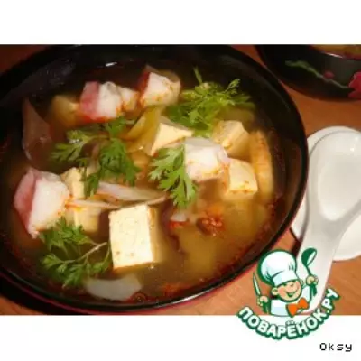 Мисо-суп с тофу и креветками