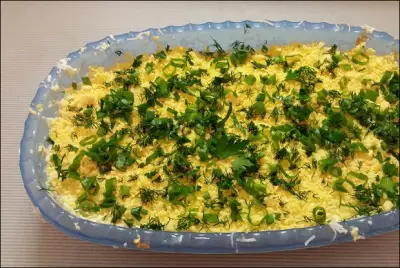 Салат «Мимоза» с картофелем и сайрой