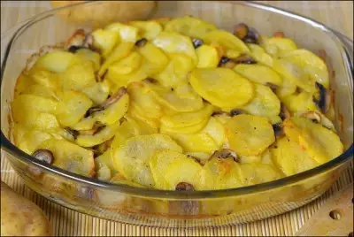 Постный картофель с шампиньонами в духовке