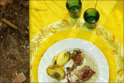 Баранья корейка с чехонью, белым вином и картошкой