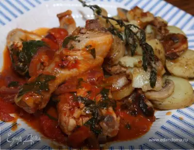 Курица в томатном соусе с грибами и картофелем