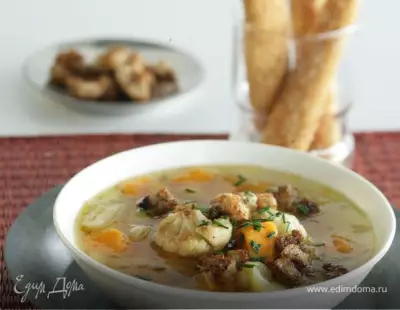 Суп из сладкого картофеля батата лука порея и цветной капусты
