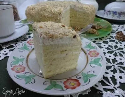 Песочный сметанно-ореховый торт
