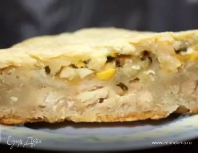 Пирог с мясом, луком, яйцами и сыром