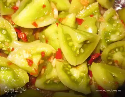 Маринованные зеленые помидоры в кисло сладком остром маринаде закусон