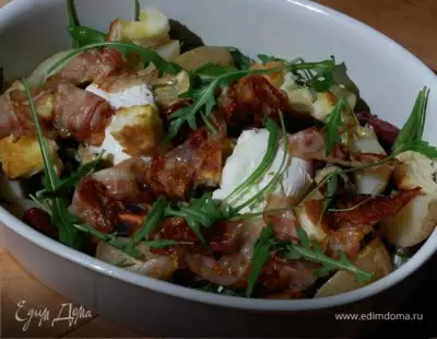 Салат с картофелем беконом фасолью и яйцами пашот