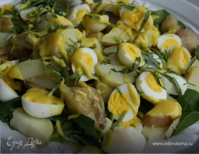 Салат из молодого картофеля с перепелиными яйцами