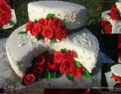 Торт " Красные розы на белом"