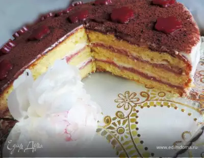 Бисквитный торт со сметанным кремом и малиновым курдом восторг