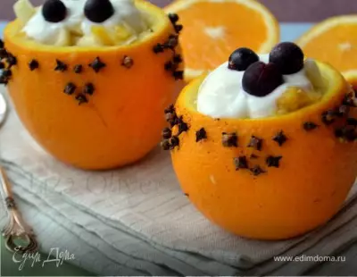 Фруктовый салат в апельсиновых "пиалах" фото