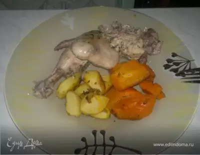 Куриный пир и запеченые овощи тыква и картофель