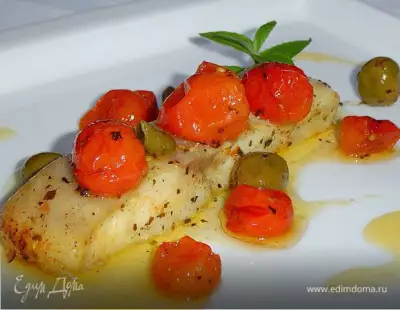 Рыба по итальянски запеченная с томатами оливками и каперсами