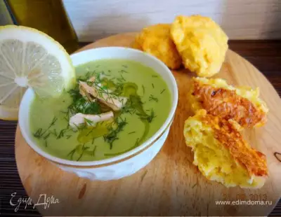 Крем-суп из зеленого горошка с семгой
