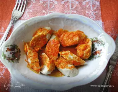 Домашняя куриная колбаска под морковным соусом