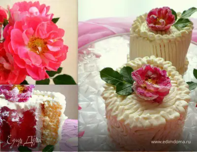 Мини-торты с розами, малиновым желе и сливочным кремом фото