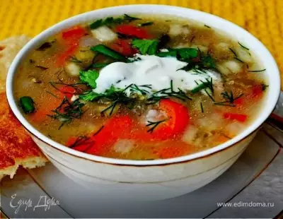 Суп куриный с рисом и сезонными овощами