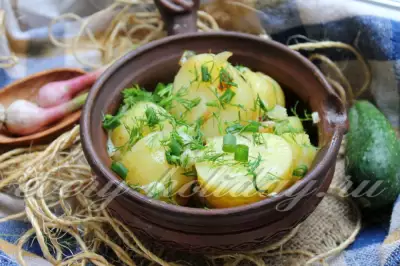 Молодая картошка с луком и зеленью