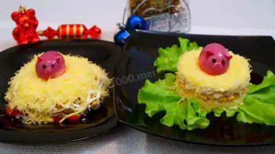 Куриные салаты с сыром и томатами Новогодние