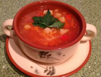 Томатный суп с овощами и макаронами в мультиварке