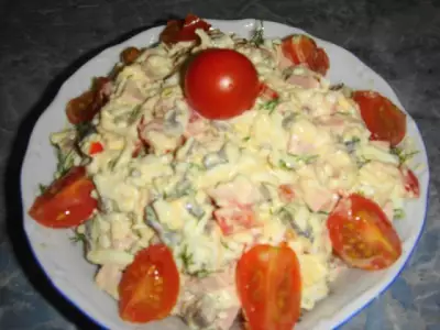 Салат с колбасой яйцами шампиньонами