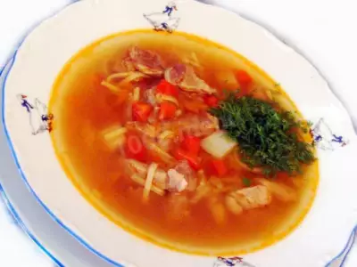 Быстрый суп с жареным мясом