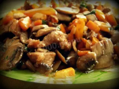 Стир фрай с мясом грибами овощами