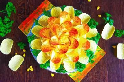Салат Хризантема с плавленным сыром тунцом и яблоками