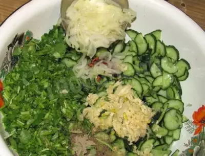 Китайский цитрусово-мясной салат без майонеза