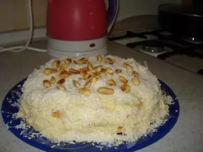 Торт с кокосовой стружкой без выпечки