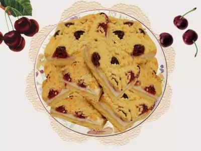 Тертый пирог с замороженными ягодами вишни фото