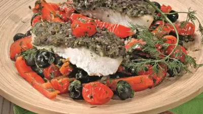 Рыба с чермулой и овощами