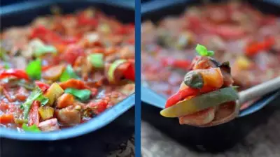 Треска с овощами в томатном соусе