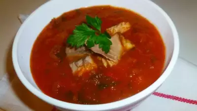 Томатно сельдерейный суп с рыбой