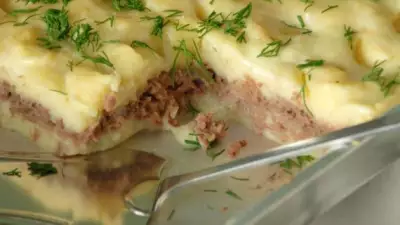 Картофельная запеканка с отварным мясом от Елены Бон