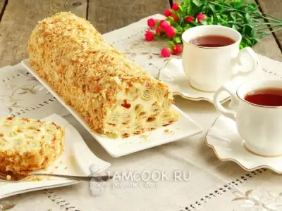 Торт «Полено» из слоеного теста со сгущенкой