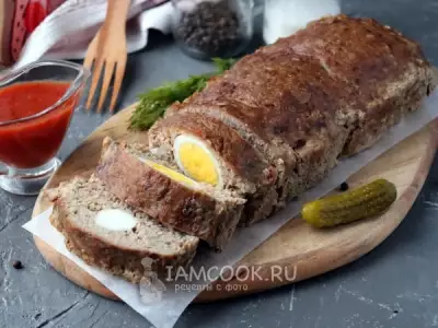 Мясной хлеб с яйцом (в духовке)