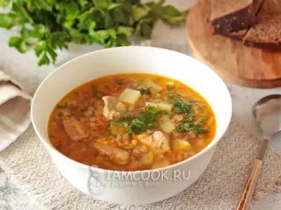 Гречневый суп с жареным мясом