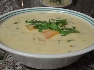 Крем суп с копчёным тунцом и папайей