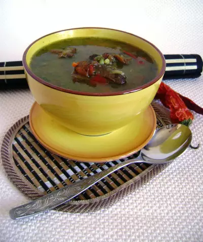 Суп с бараниной, чечевицей и птитимом или маш угро шурва ковурма на современный российский лад