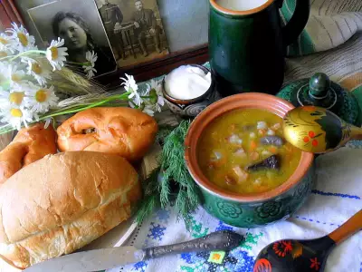Грибной суп с перловкой и шкварками "мишин суп"