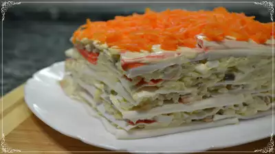 Торт – салат закусочный с крабовыми палочками. шикарное блюдо на праздничный стол!